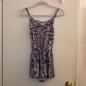 Blue and cream patterned romper